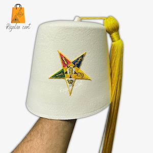 OES Fez, Masonic Order Of Eastern Star Standard White/Pure White Fez With Custom Tassel Color