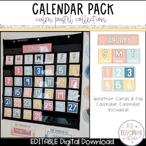 Pastel Classroom Calendar Pack | Pocket Chart Calendar Cards | Flip Classroom Calendar | Classroom Decor | Classroom Calendar Display