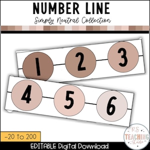 Neutral Classroom Number Line | Simple Neutral Classroom Decor | Number Line for Classroom | Number Line -20 to 200 | Elementary Classroom