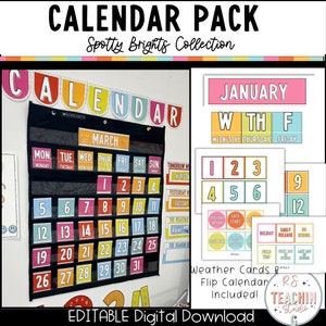 Bright Classroom Calendar Pack | Pocket Chart Calendar Cards | Flip Classroom Calendar | Classroom Decor | Classroom Calendar Display