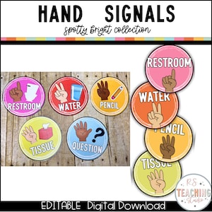Spotty Bright Classroom Hand Signal Posters (Digital Download)