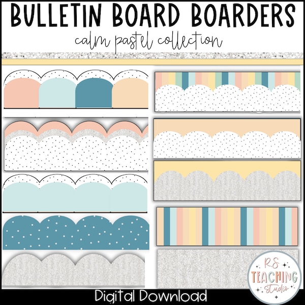 Bordes para tablón de anuncios en tonos pastel: Decoración moderna para el aula (descarga digital)