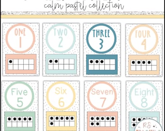 Classroom Number Posters with Ten Frames 0-20 | Pastel Classroom Decor | Classroom Number Display | Elementary Classroom