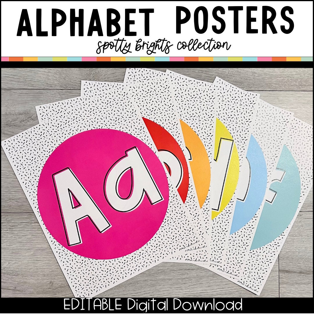 Bright Classroom Alphabet Posters: Animal Theme (Digital Download)