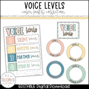 Pastel Classroom Voice Levels Display | Editable Voice Levels Chart | Pastel Classroom | Classroom Management Resources