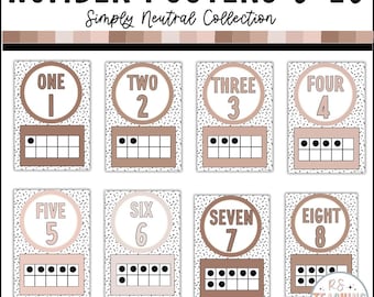Neutral Number Posters 0-20: Ten Frames Classroom Decor (Digital Download)