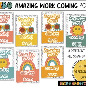 Groovy Retro Work Coming Soon Posters, Amazing Work Coming Soon