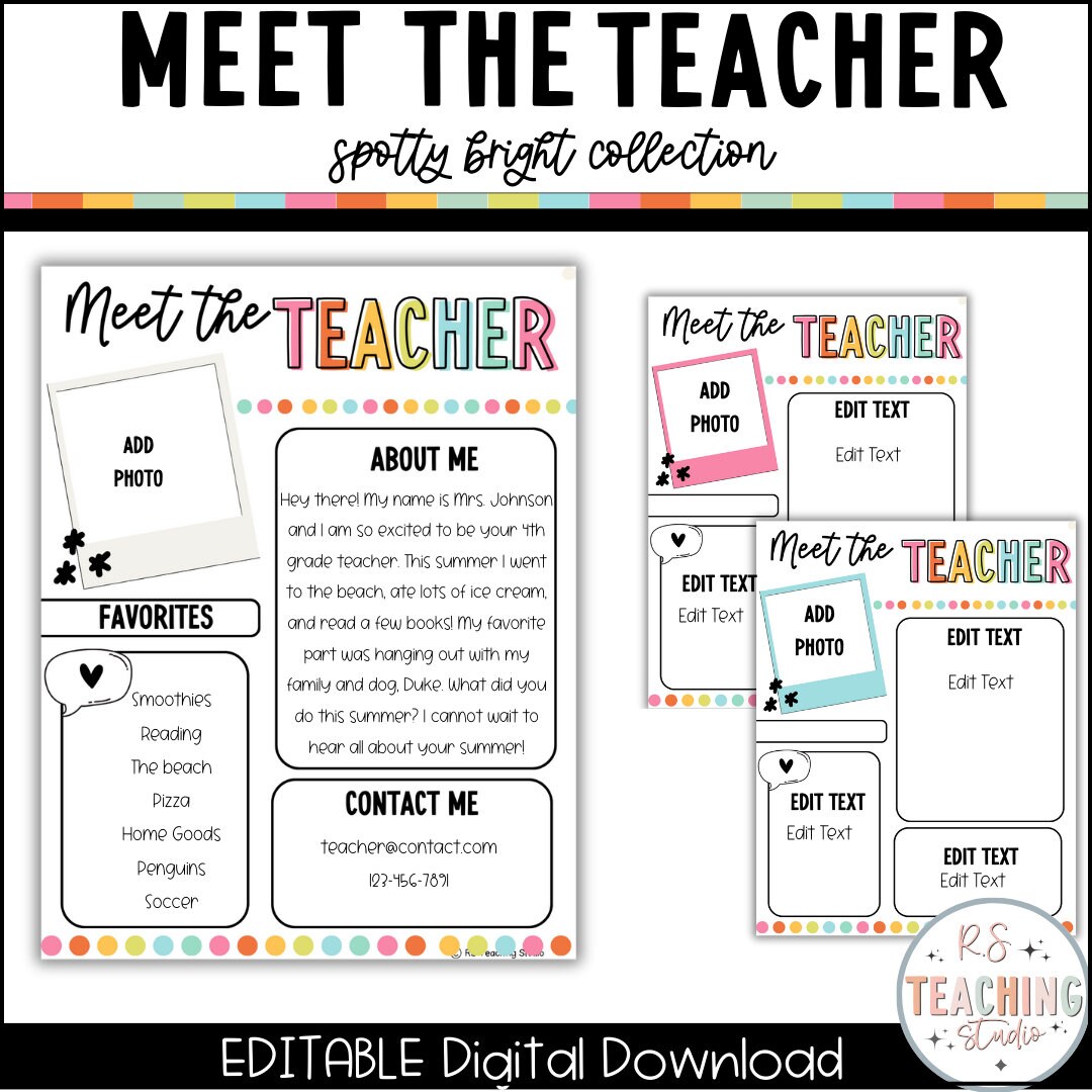 Editable Meet the Teacher Template | Bright Classroom Decor | Meet the ...