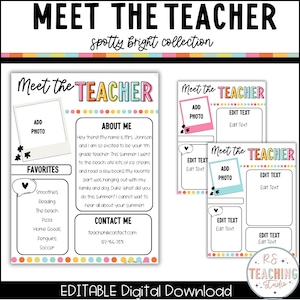 Plantilla editable para conocer al maestro / Decoración brillante del aula / Carta para conocer al maestro / Plantilla para maestros / Aula irregular de regreso a la escuela