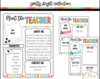 Editable Meet the Teacher Template: Bright Spotty Classroom Decor (Digital Download)