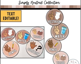 Neutral Classroom Hand Signal Posters: Editable Decor (Digital Download)