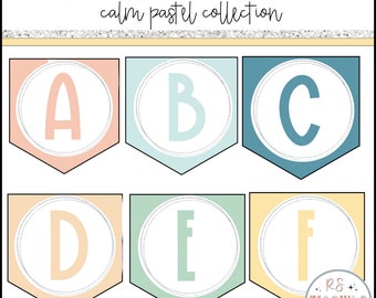 Bannière alphabet pour la salle de classe | Décoration pastel pour la classe | Bannière ABC | Alphabet de A à Z pour bannières | Classe de maternelle