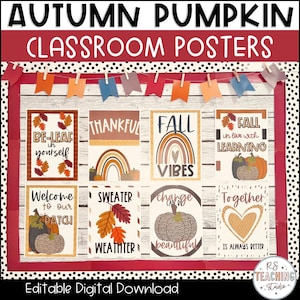 Herbst Boho Klassenzimmer Poster, einfache und moderne Herbst Klassenzimmer Dekorationen, Text bearbeitbare Poster, Herbst Klassenzimmer Dekor