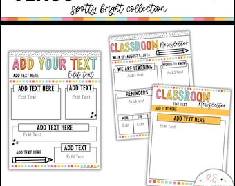 Spotty Bright Classroom Newsletter Template: Editable Monthly Layout (Digital Download)