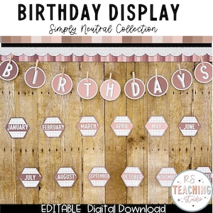 Neutrale Geburtstagsanzeige für das Klassenzimmer: Bearbeitbares Bulletin Board (Digitaler Download)