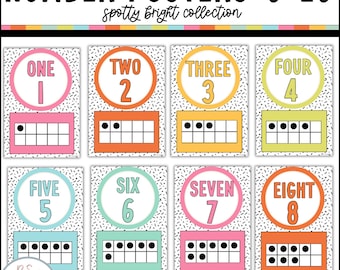 Classroom Number Posters 0-20: Spotty Bright Ten Frames (Digital Download)