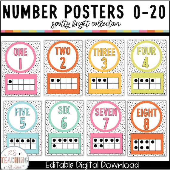 Classroom Number Posters 0-20: Spotty Bright Ten Frames (Digital Download)