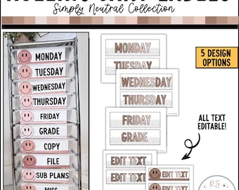 Neutral Rolling Cart Labels: Editable Classroom Decor (Digital Download)