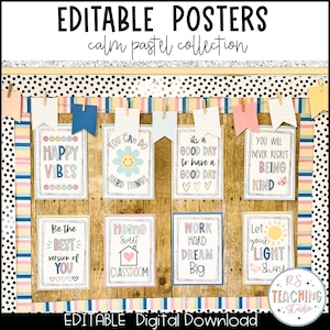 Editable Classroom Posters | Pastel Classroom Decor | Elementary Classroom | Teacher Resources | Classroom Decor