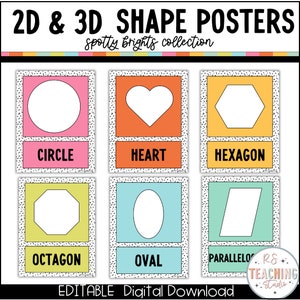 2D and 3D Shapes Posters for the Classroom | Spotty Bright Classroom Decor | Kindergarten Posters | Shapes Posters for the Classroom
