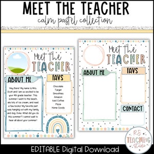 Plantilla editable para conocer al maestro / Decoración del aula en colores pastel / Carta para conocer al maestro / Plantilla para maestros / Recurso para maestros / Regreso a la escuela