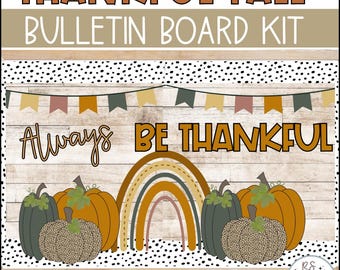 Thankful Bulletin Board Kit or Autumn Classroom Decor, Thanksgiving Class Decor, Easy and Modern Seasonal Classroom, Autumn Door Decor