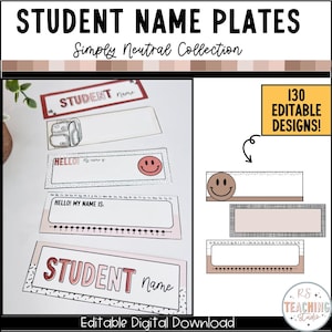 Neutral Student Desk Plates | Student Name Tags | Desk Name Plates for Students | Editable Classroom Name Tags | Elementary Classroom
