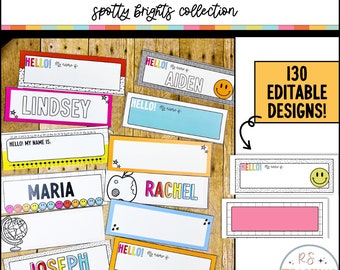 Bright Student Desk Plates | Student Name Tags | Desk Name Plates for Students | Editable Classroom Name Tags | Elementary Classroom
