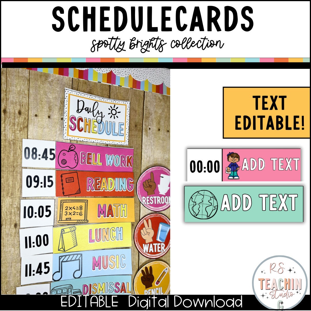 Bright Classroom Schedule | Editable Classroom Schedule | Colorful Classroom Decor | Classroom Schedule Cards | Classroom Management