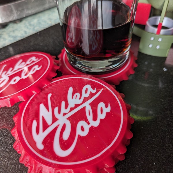 Nuka Cola Bottle Cap Coasters + FREE GIFT Fallout Gift Box - Place Matts, Beer Matts, Set of 4, Fallout Collection