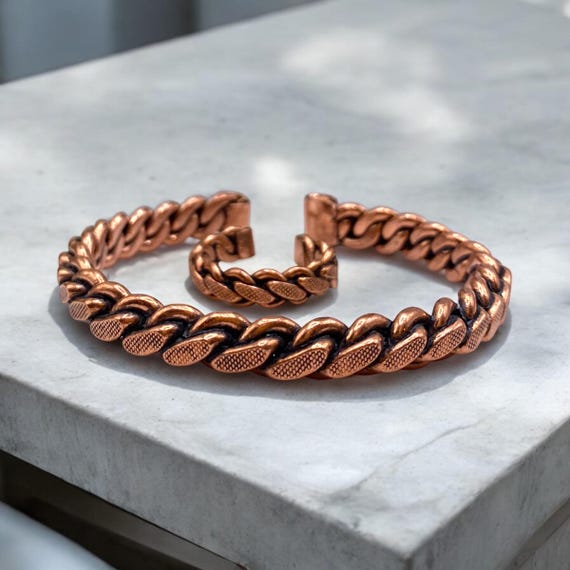Adjustable Pure Mens Copper Bracelet and Ring Set for Arthritis