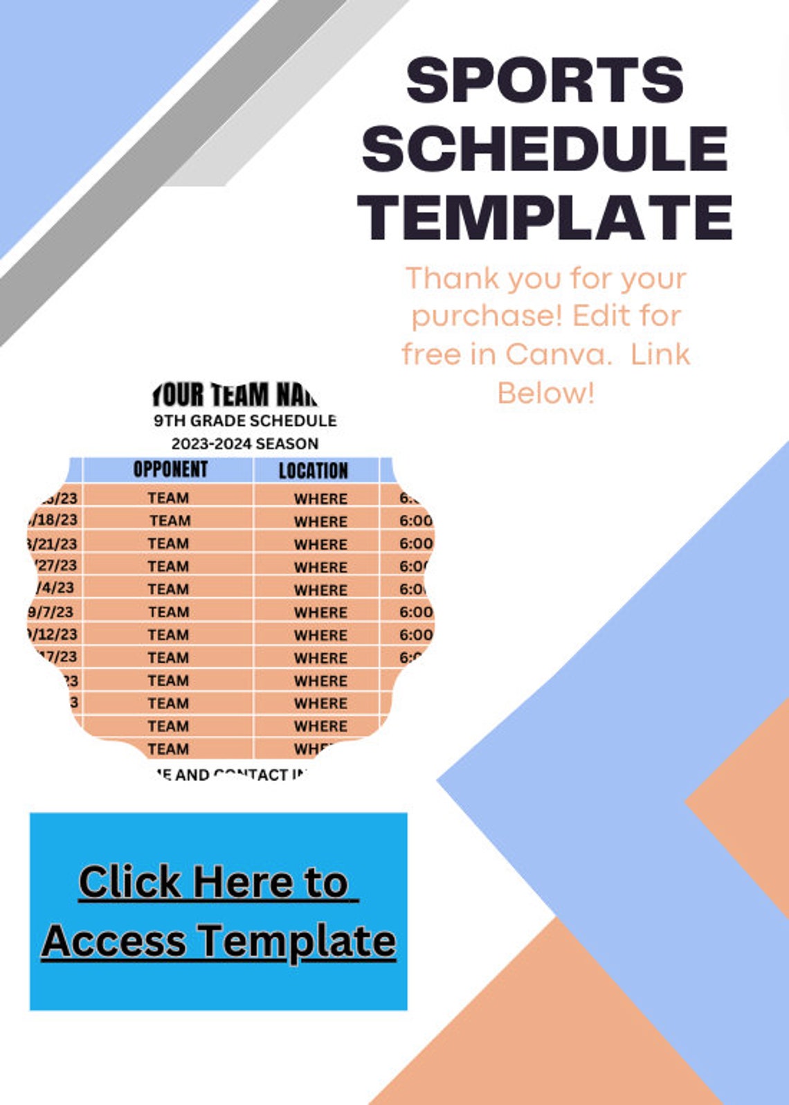 Editable Sports Schedule Template, Printable, Practice Schedule Editable Sports Schedule Template, Printable, Practice Schedule