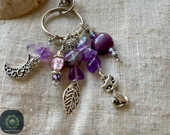 Magical Night Charm Keychain Magical Charm Clip on Semi Precious  Witchy Gift  Magical Charms Fairy Cat Moon Amethyst Citrine Moon Cat