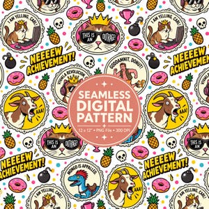 Dungeon Crawler Carl Seamless Pattern PNG, New Achievement LitRPG Digital Paper, Funny Fantasy Bookish Pattern, Fantasy Digital Paper