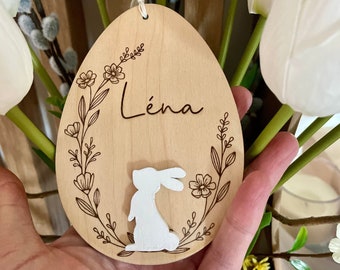 Médaillon/étiquette/décoration de Pâques personnalisé lapin et fleurs