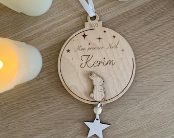 Personalized Christmas ball first name rabbit and stars