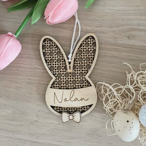 Personalized Easter medallion/decoration/label for boy, rattan rabbit image 1