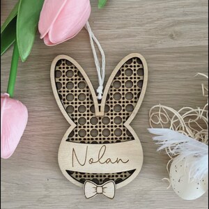 Personalized Easter medallion/decoration/label for boy, rattan rabbit image 2