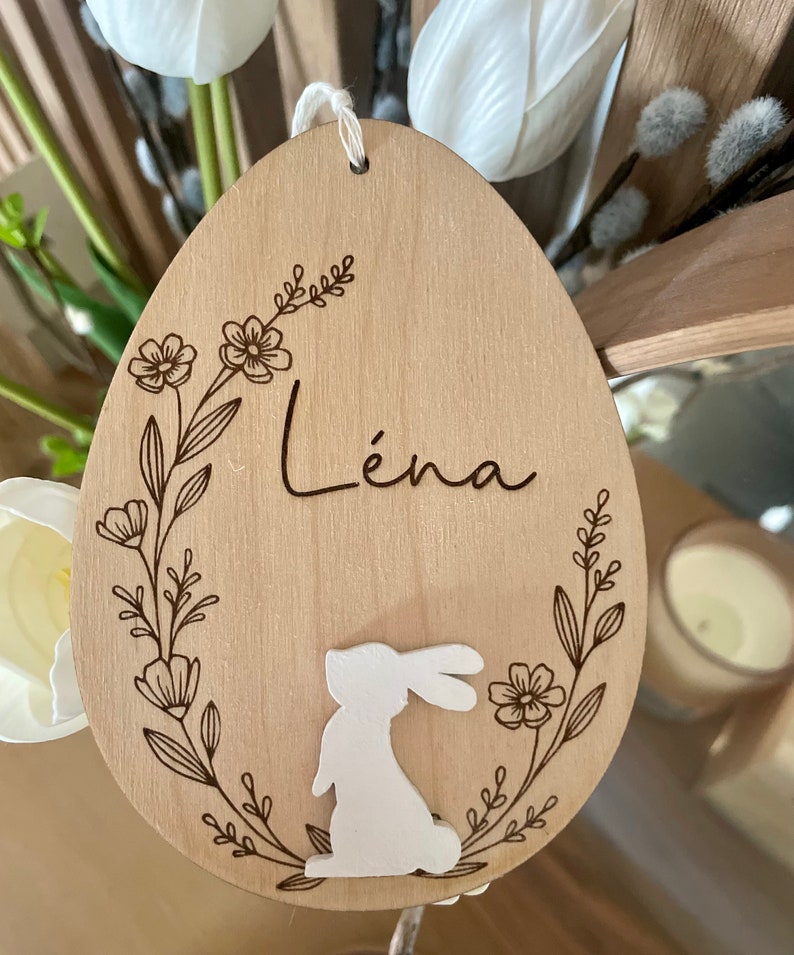Personalized Easter medallion/label/decoration rabbit and flowers image 2