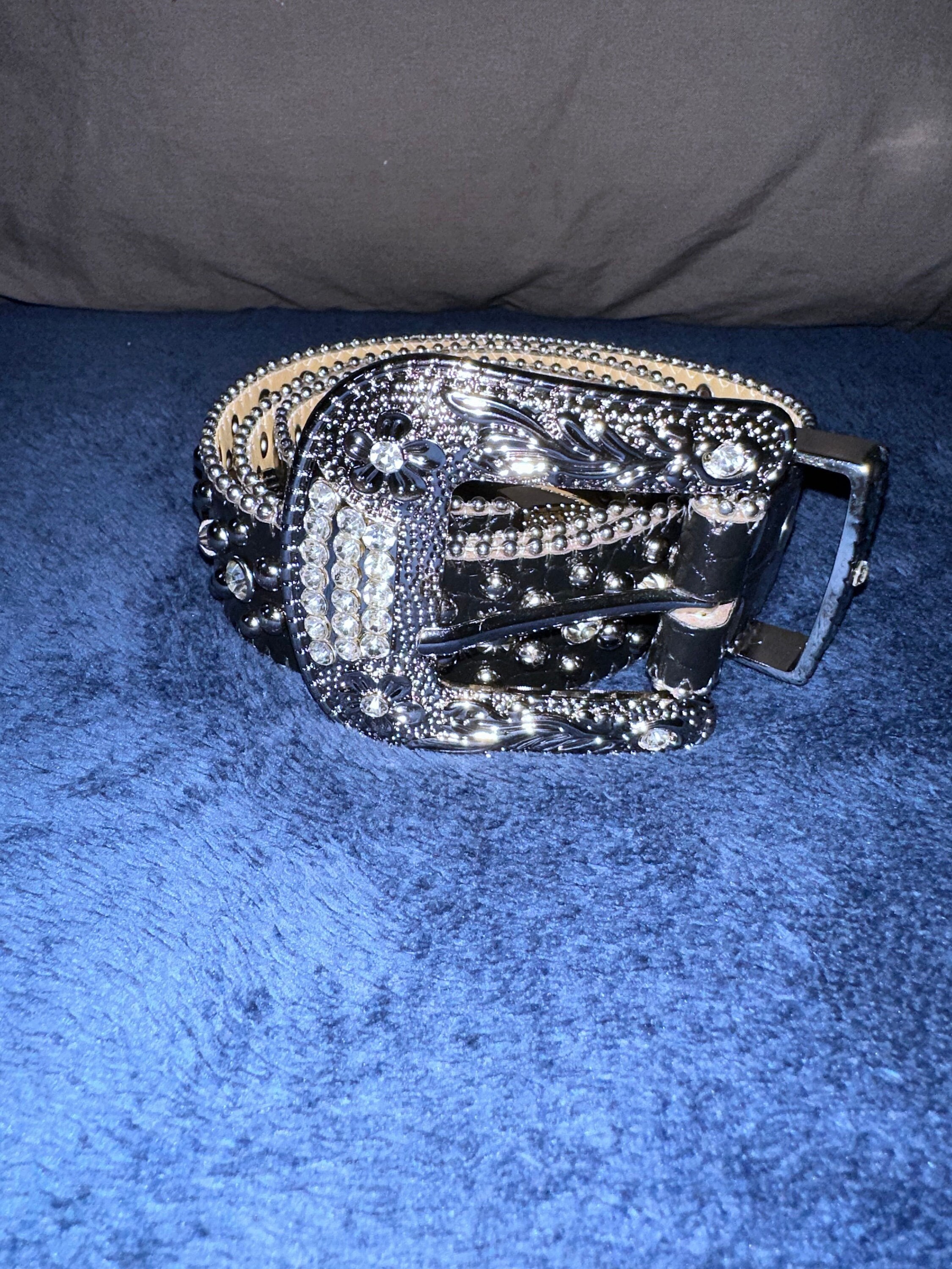 B.B. Simon Skull Studded Pony Hair Belt