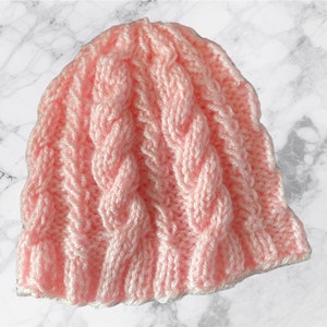 Handmade knit baby hat in newborn to 6 month old size