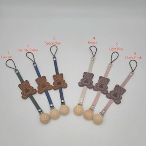 Personalized Leather pacifier clip| Leather pacifier clip with leather bear | Binky Clip | Baby shower gift |custom name clip| Baby Gift
