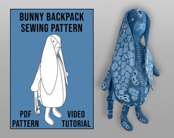 Bunny Backpack Sewing Pattern Stuffed Animal for Beginners to Experts PDF Download with Video Tutorial