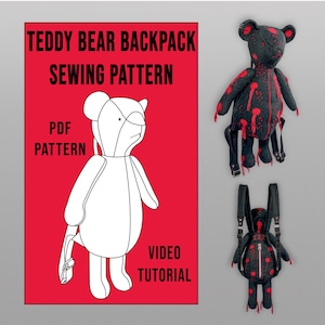 Teddy Bear Backpack Sewing Pattern, Stuffed Animal for Beginners to Experts PDF Download With Video Tutorial