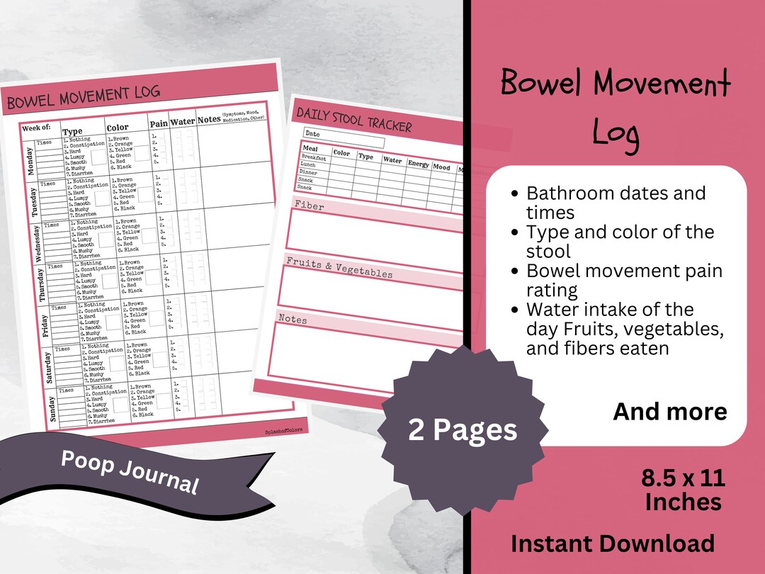 RED Printable Bowel Movement Log, Daily Weekly Stool Tracker, Poop Journal, IBS Management ...