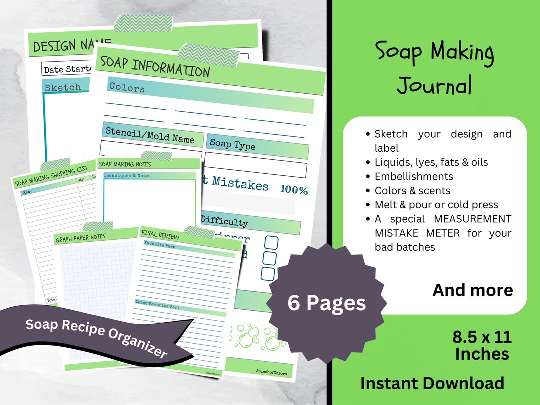 GREEN Printable Soap Making Project Journal for DIY Soap Etsy