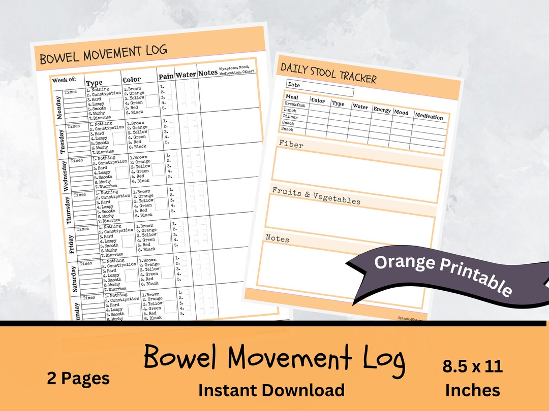 ORANGE Printable Bowel Movement Log Daily Weekly Stool - Etsy