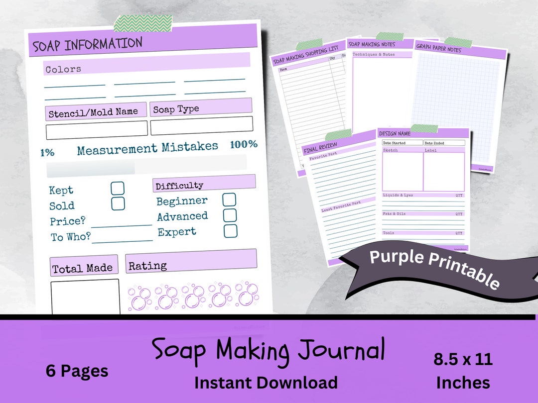 PURPLE Printable Soap Making Project Journal for DIY Soap - Etsy