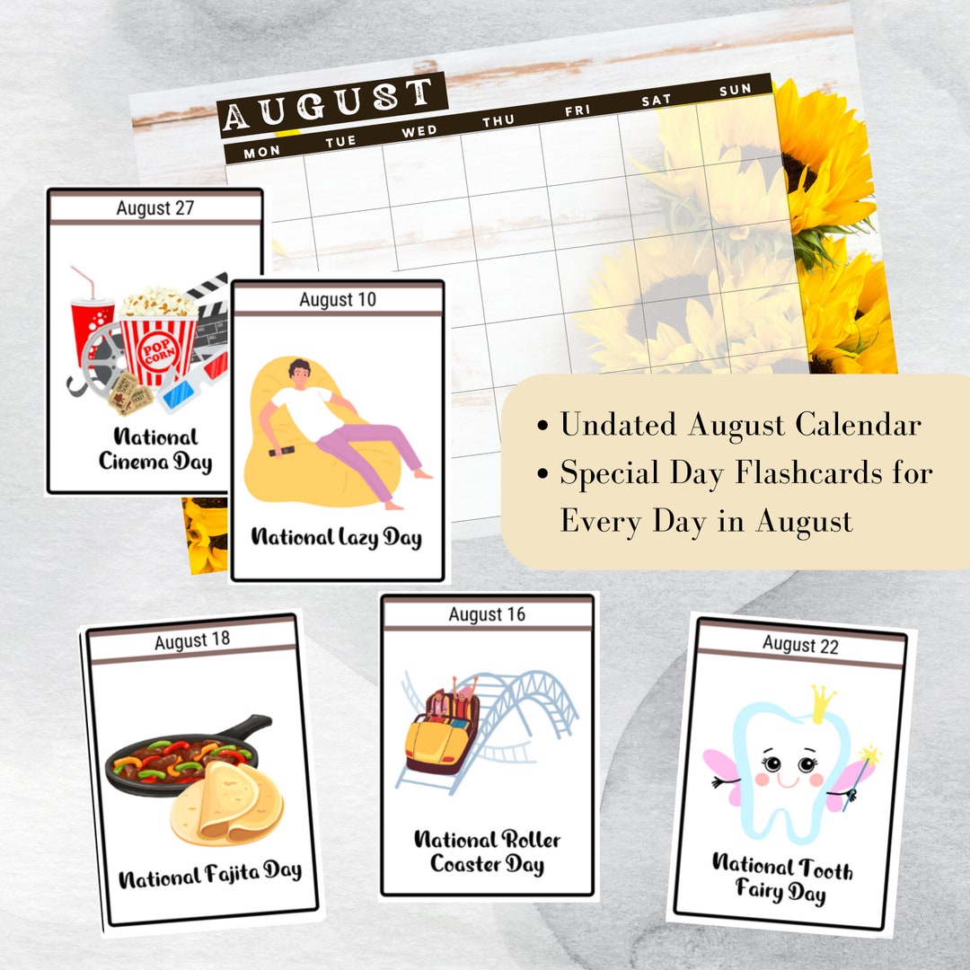 August National Days Flashcards and FREE Undated August Etsy