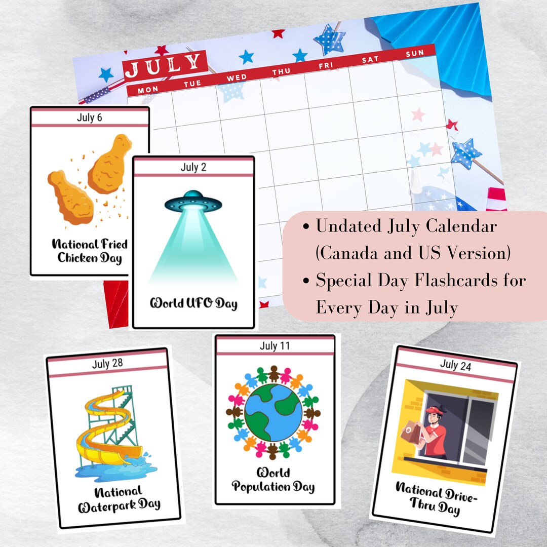 July National Days Flashcards and FREE Undated July Printable Etsy